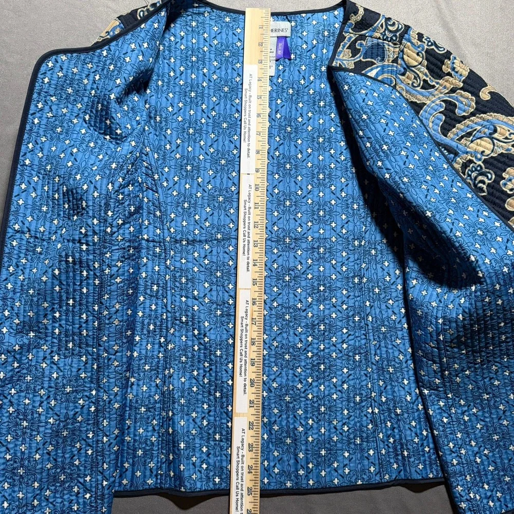 Catherines Petite Paisley Quilted Open Front Jacket Blue Tan 0XWP‎ 14/16WP